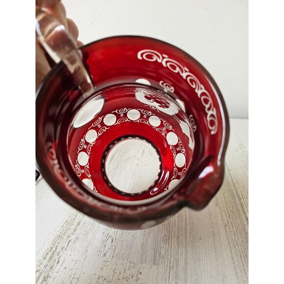 Vintage ergermann Bohemian red cut glass pitcher jug deer stag castle house scen - Picture 6 of 7